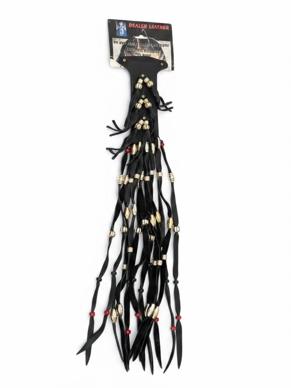 Leather NWT Black Beaded Fringe Ponytail Holder. Rider. Moto. Edgy. Biker